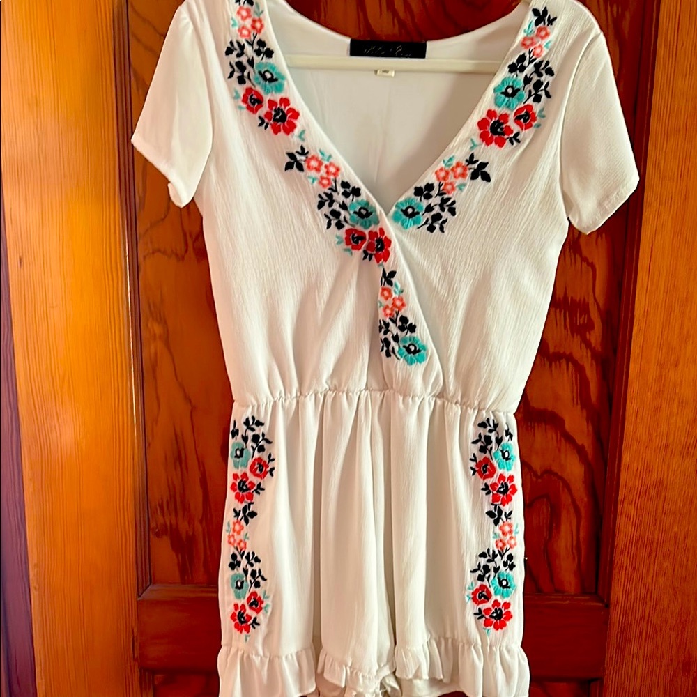 Blue Rain Romper with Flowers Women’s Size XS Super Cute!